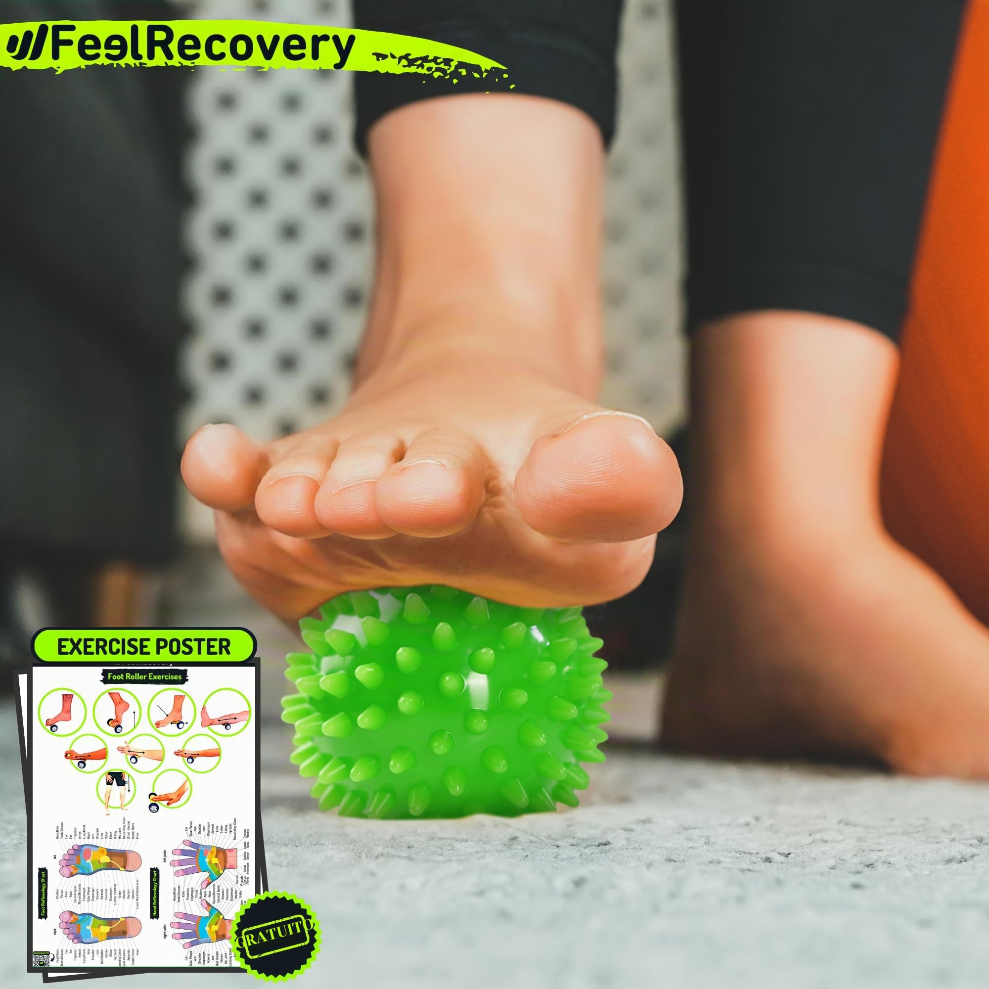 Feel Recovery Kit Rullo Piedi Palla Riccio Verde Fascite