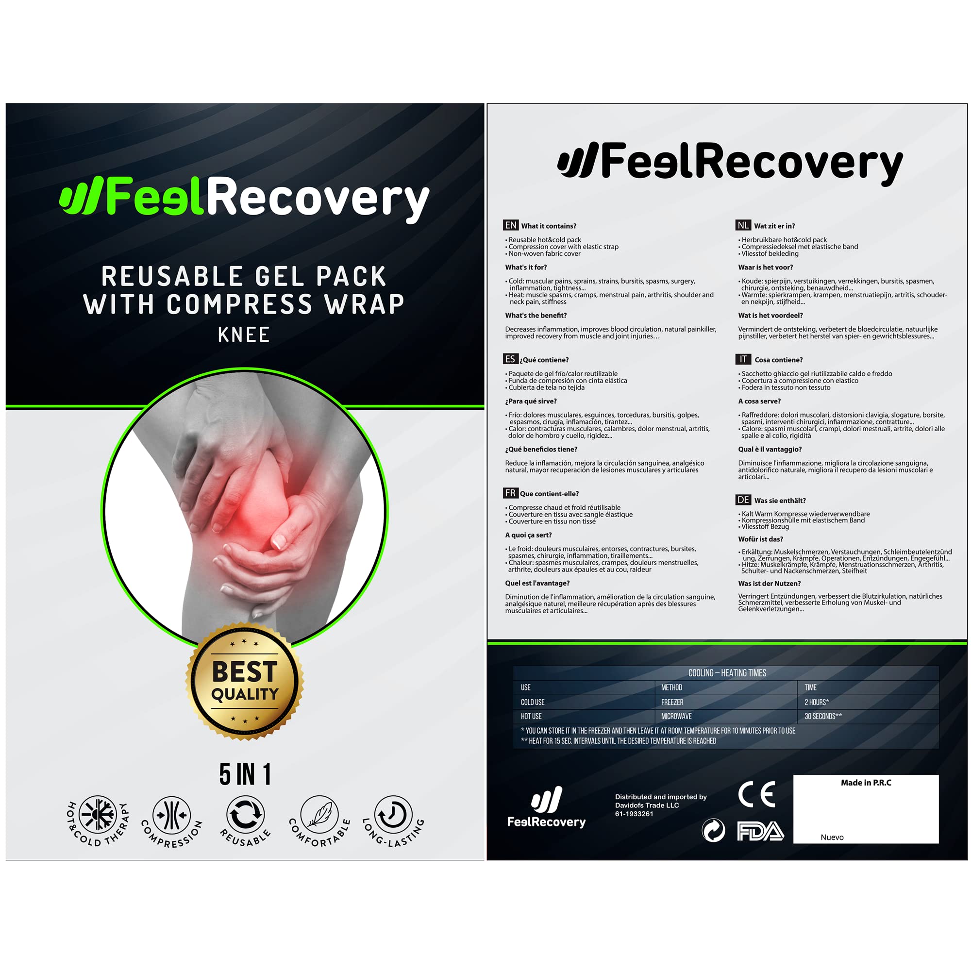 Feel Recovery Borsa Ghiaccio Gel Ginocchio impacco 28x17 cm