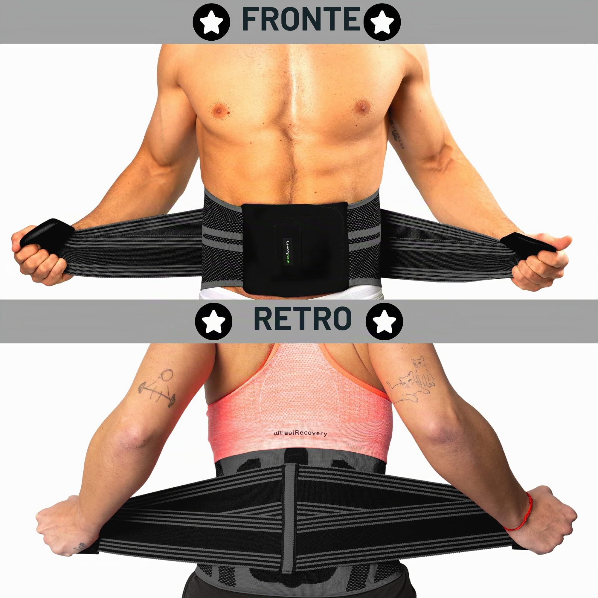 Feel Recovery Fascia Lombare XL Bustino Schiena Nero