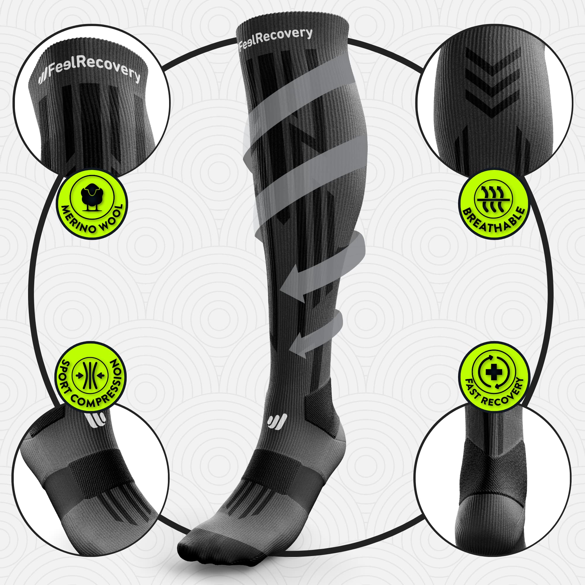 Feel Recovery Calze Compressione Graduata Sport L nere lana