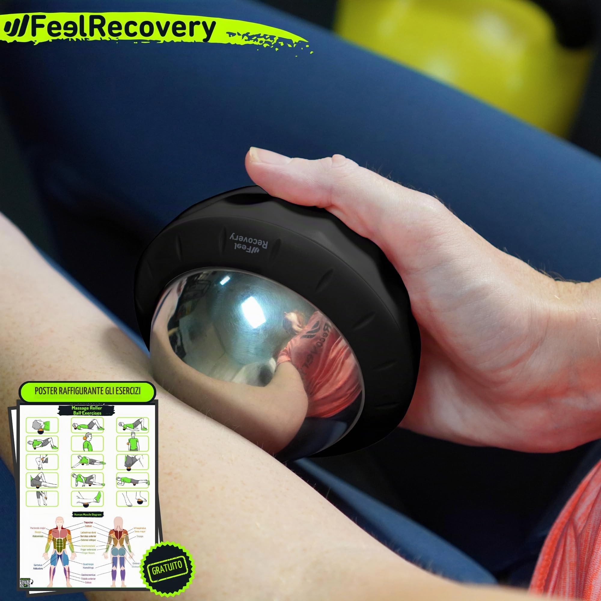 Feel Recovery Palla Massaggio Metallo Nero Gel 8cm Freddo