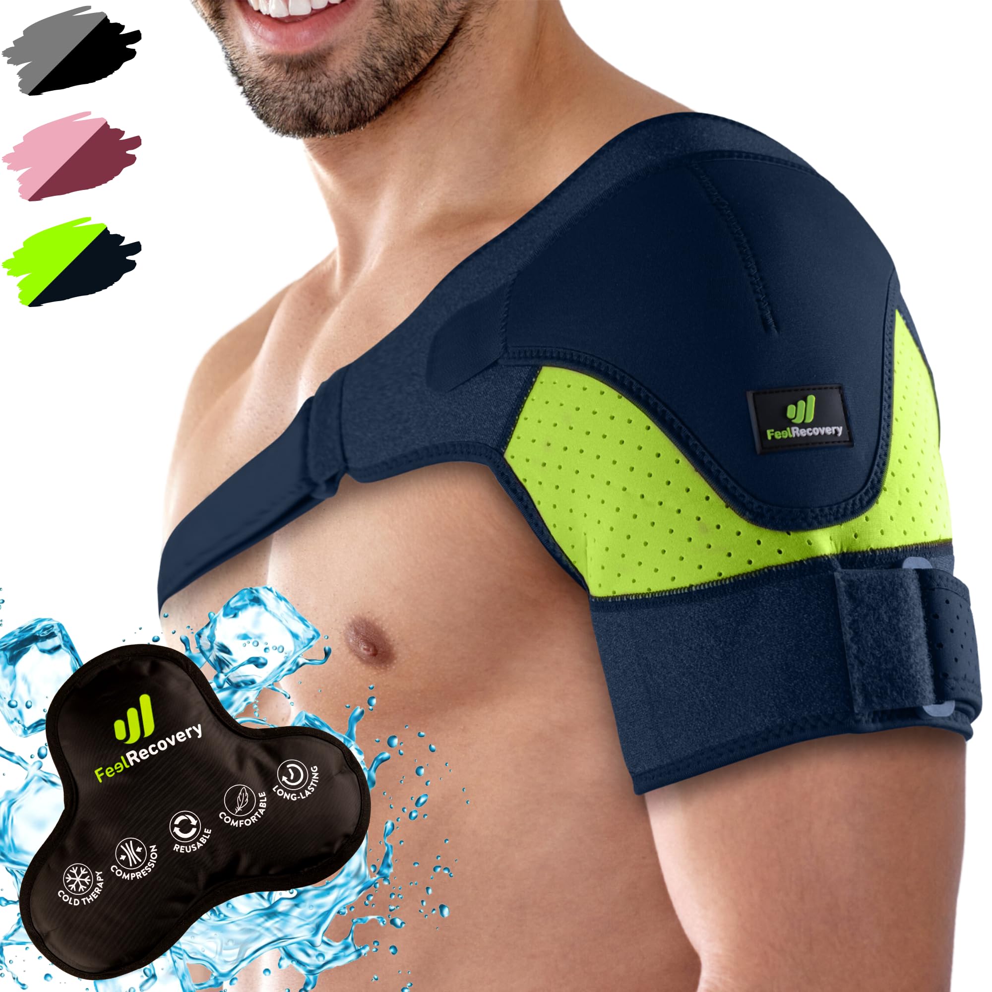 Feel Recovery Tutore Spalla Neoprene Nero Borsa Ghiaccio
