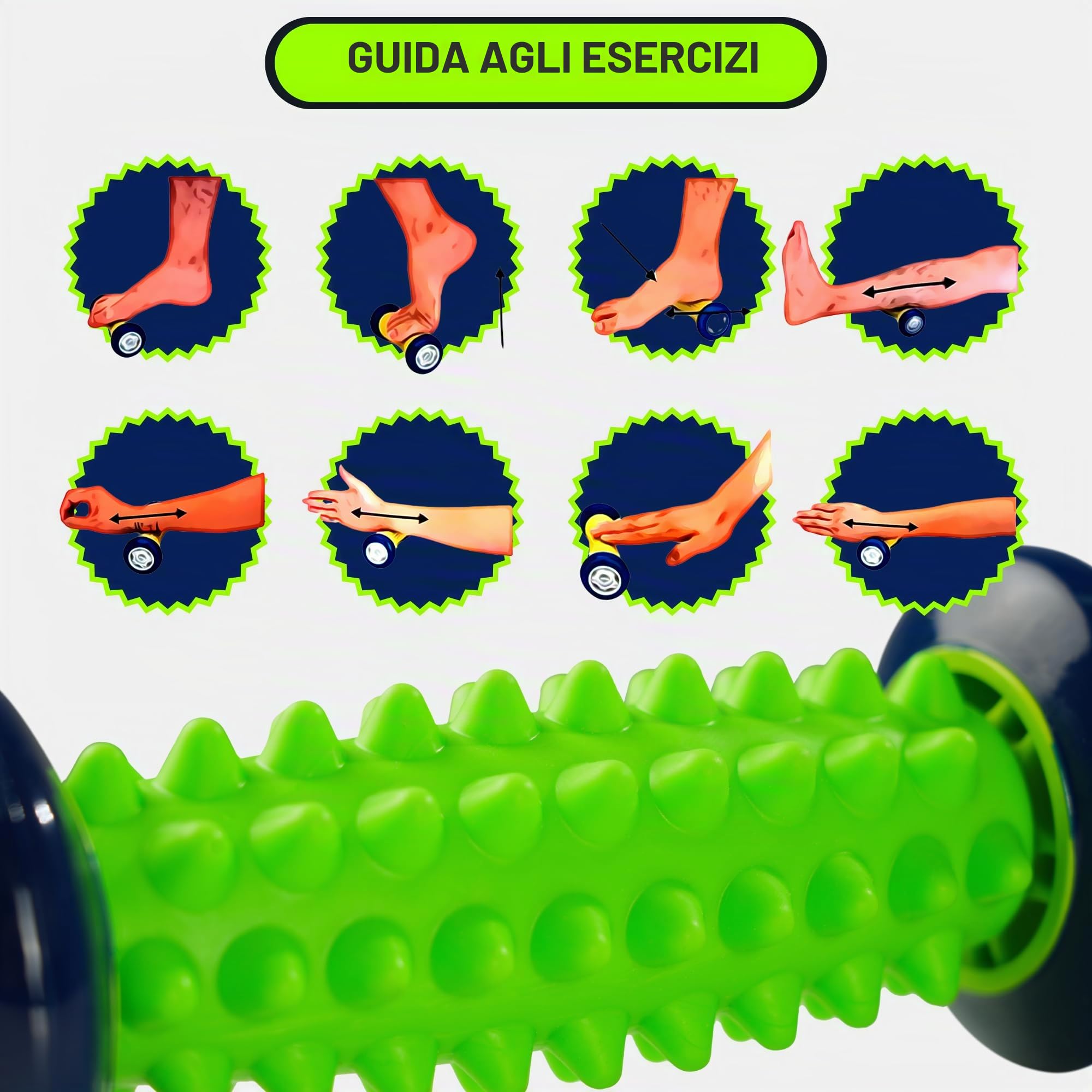 Feel Recovery Kit Rullo Piedi Palla Riccio Verde Fascite
