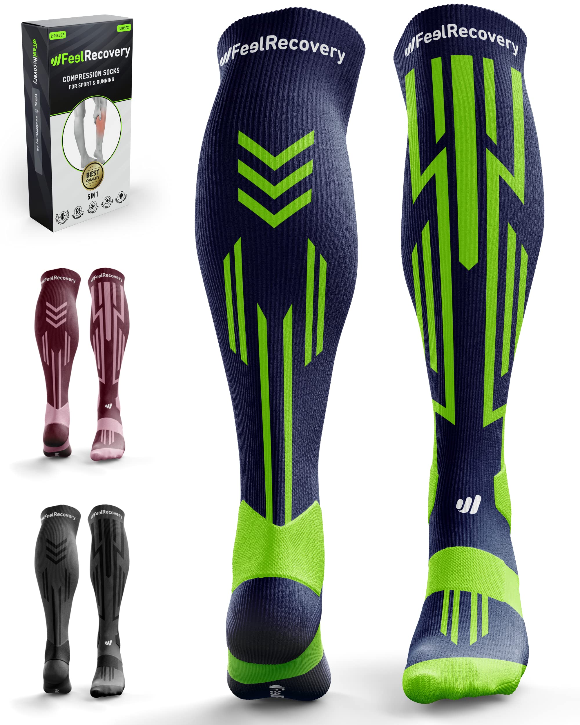 Feel Recovery Calze Compressione Graduata Sport L nere lana