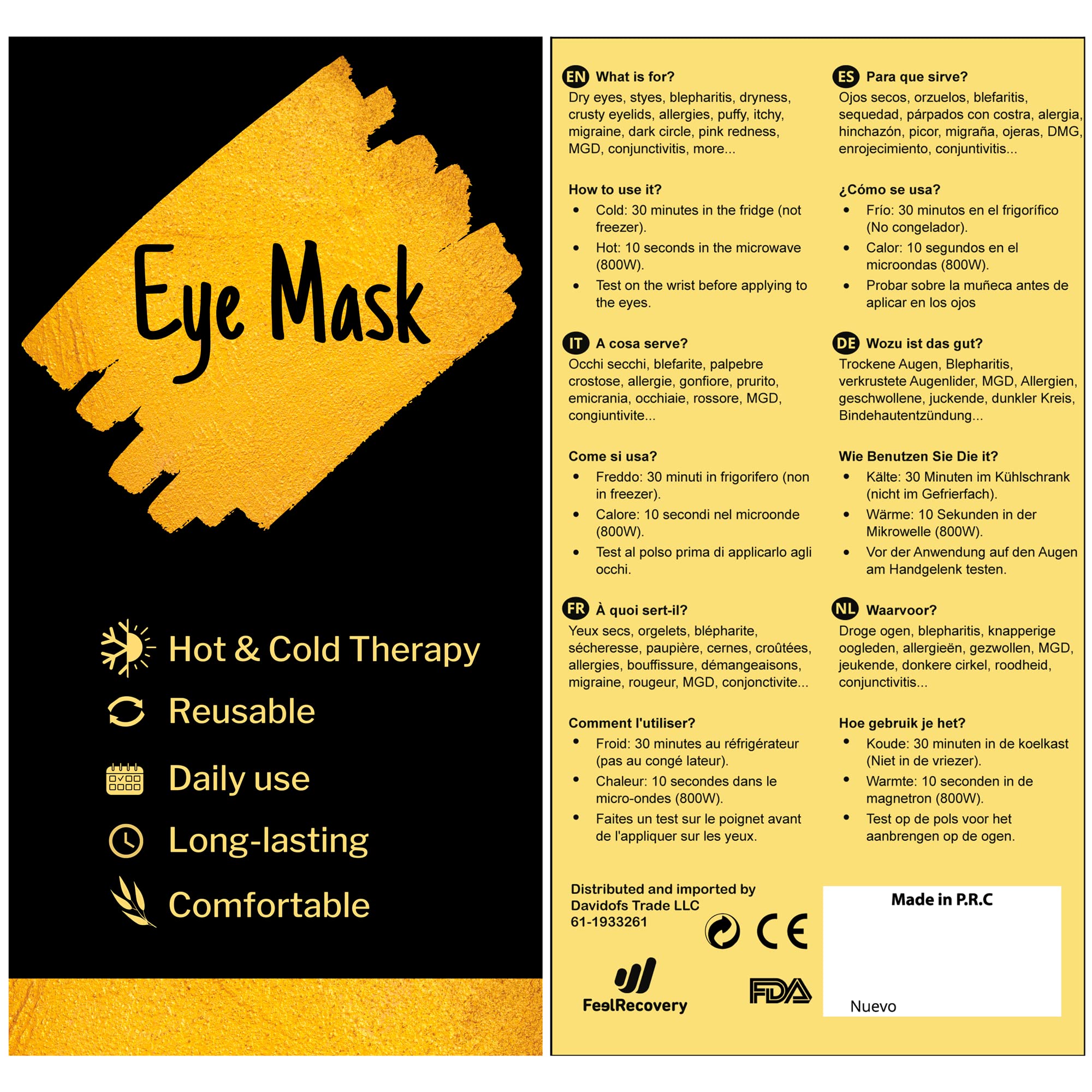Feel Recovery Borsa Ghiaccio Gel Maschera occhi nero 21x11 cm