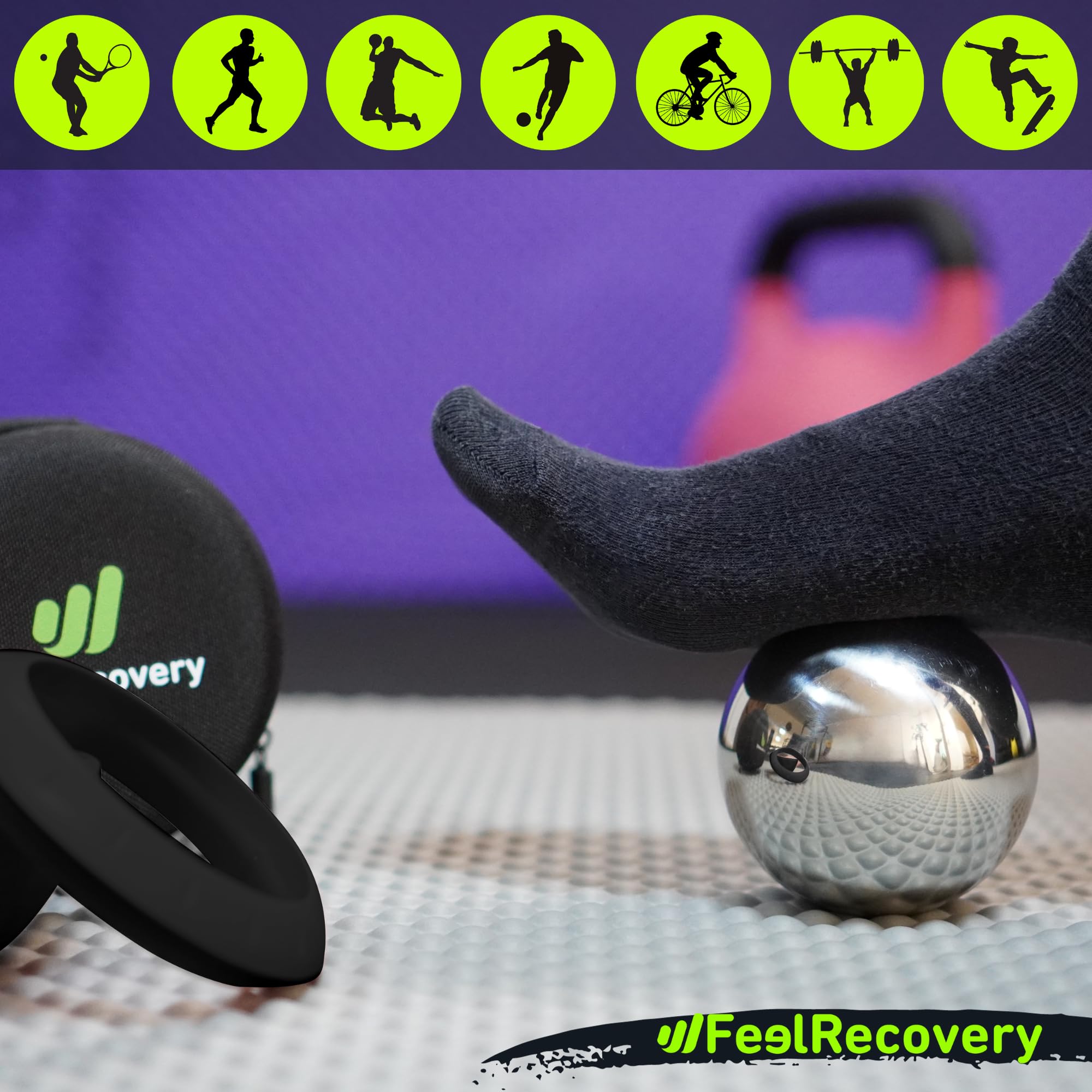 Feel Recovery Palla Massaggio Metallo Nero Gel 8cm Freddo