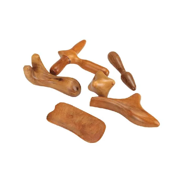 Fiziosan Set Massaggio Legno Sandalo 6 Pezzi con Custodia Gua Sha
