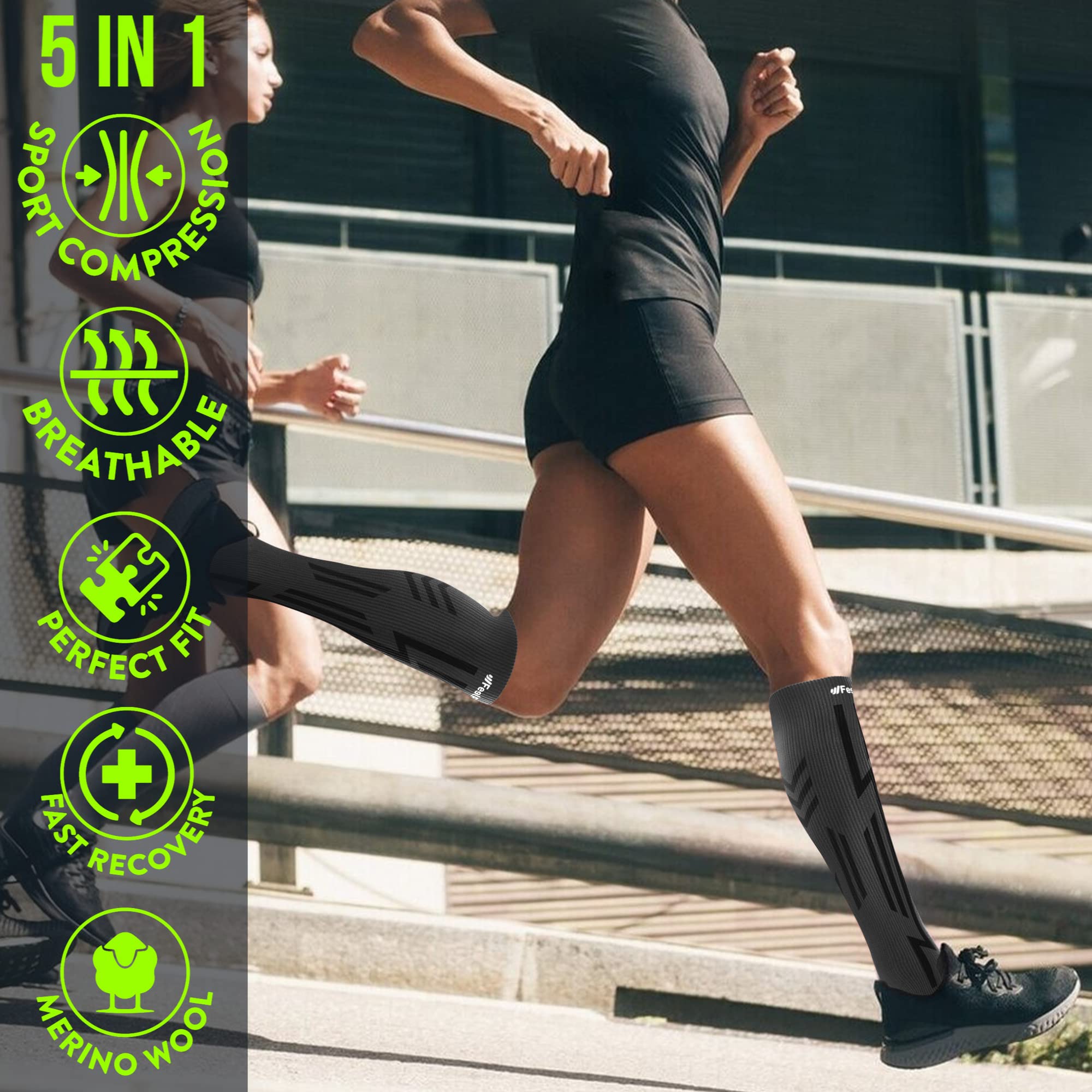 Feel Recovery Calze Compressione Graduata Sport L nere lana