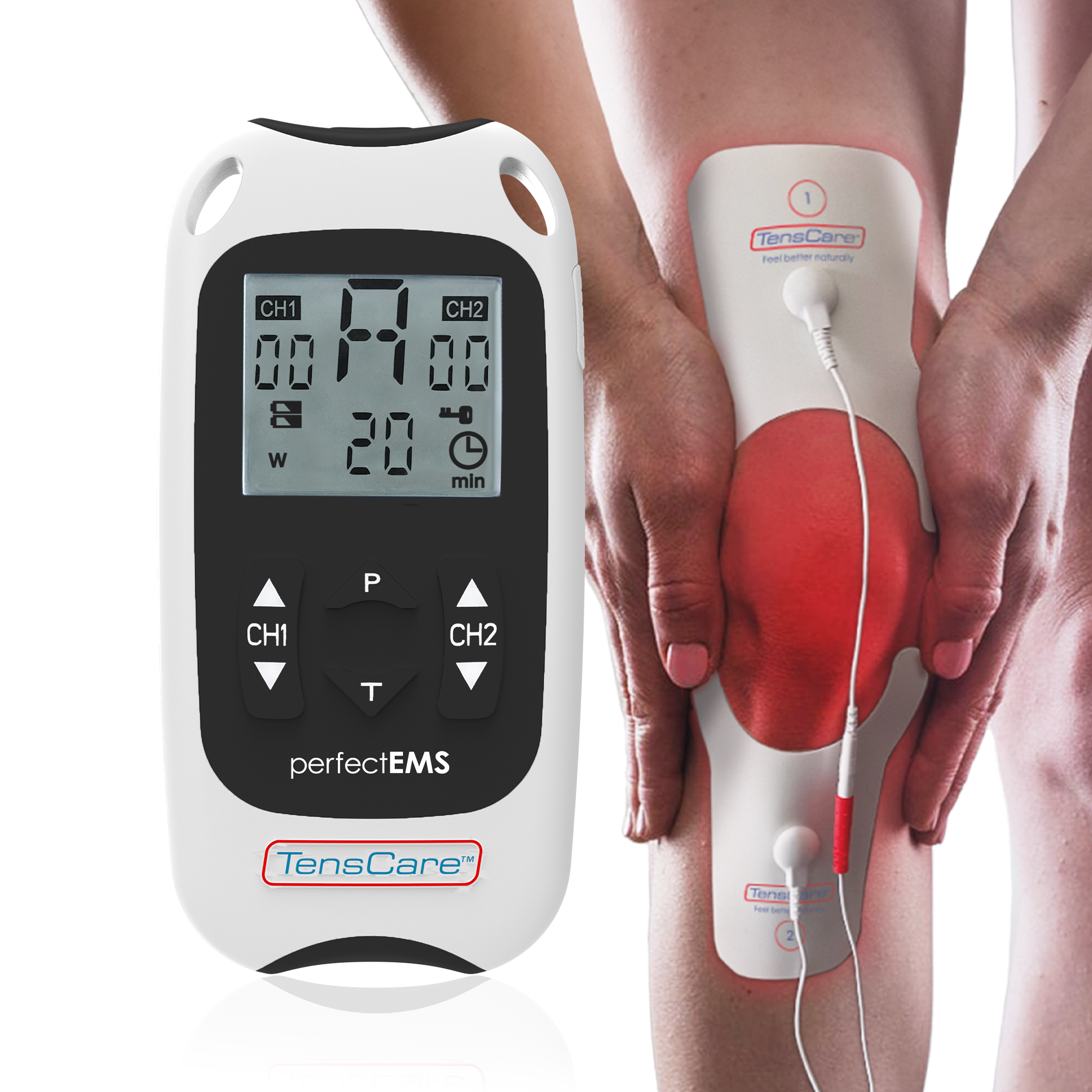 Tenscare Perfect EMS elettrostimolatore muscolare con elettrodi ginocchio