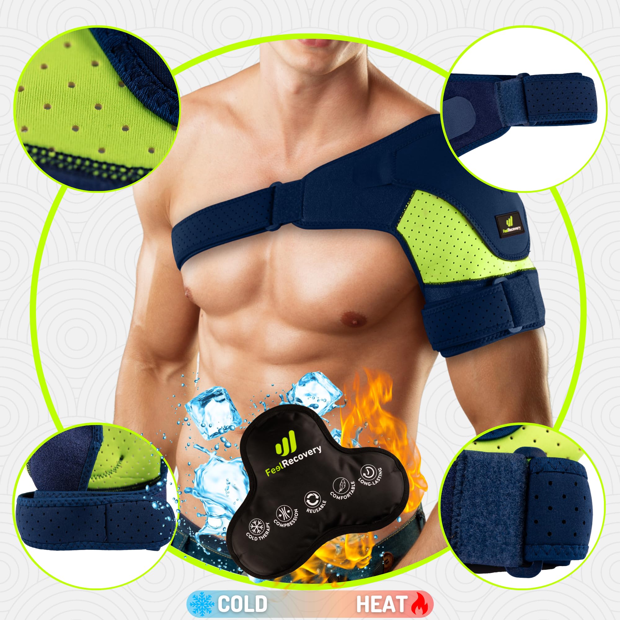 Feel Recovery Tutore Spalla Neoprene Nero Borsa Ghiaccio