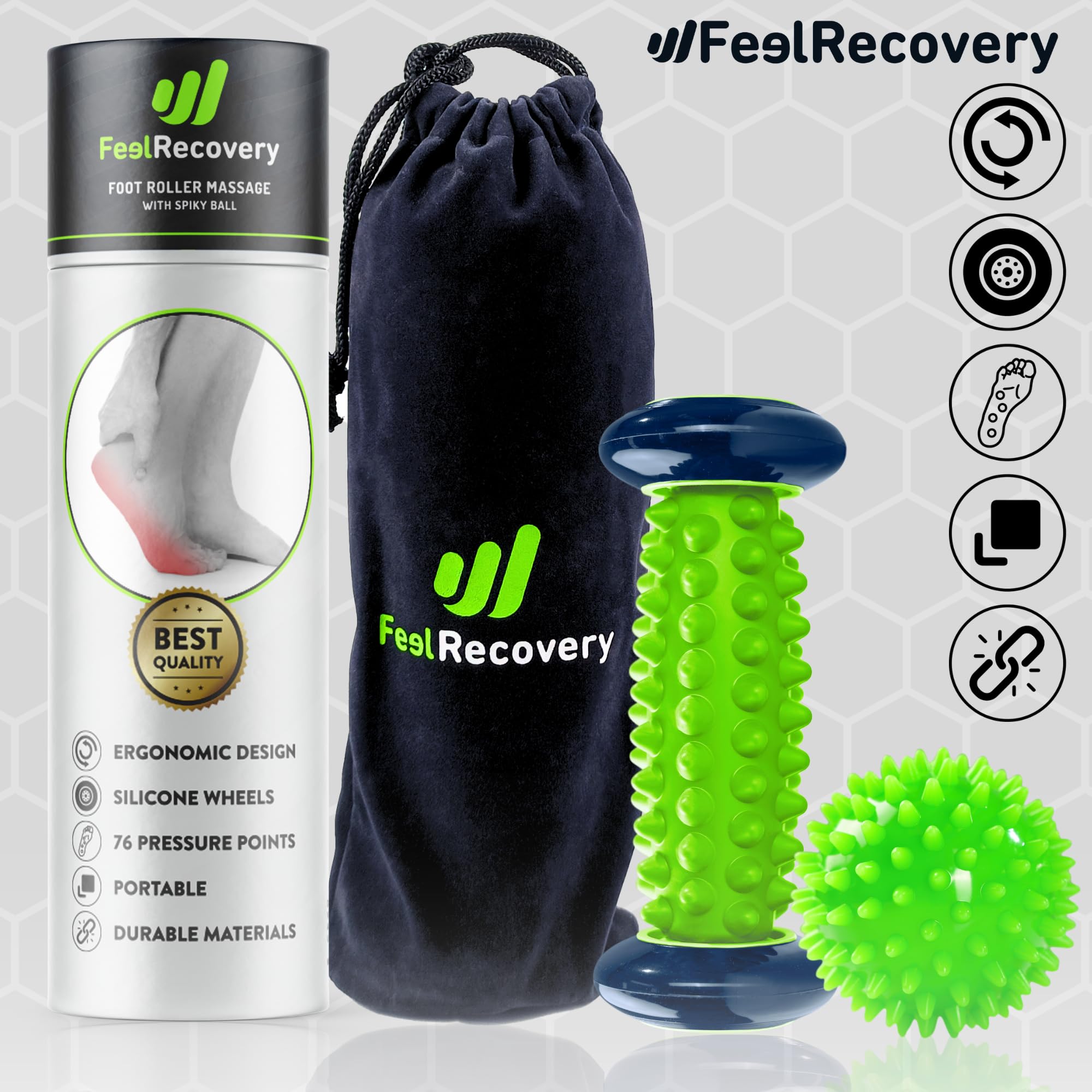 Feel Recovery Kit Rullo Piedi Palla Riccio Verde Fascite