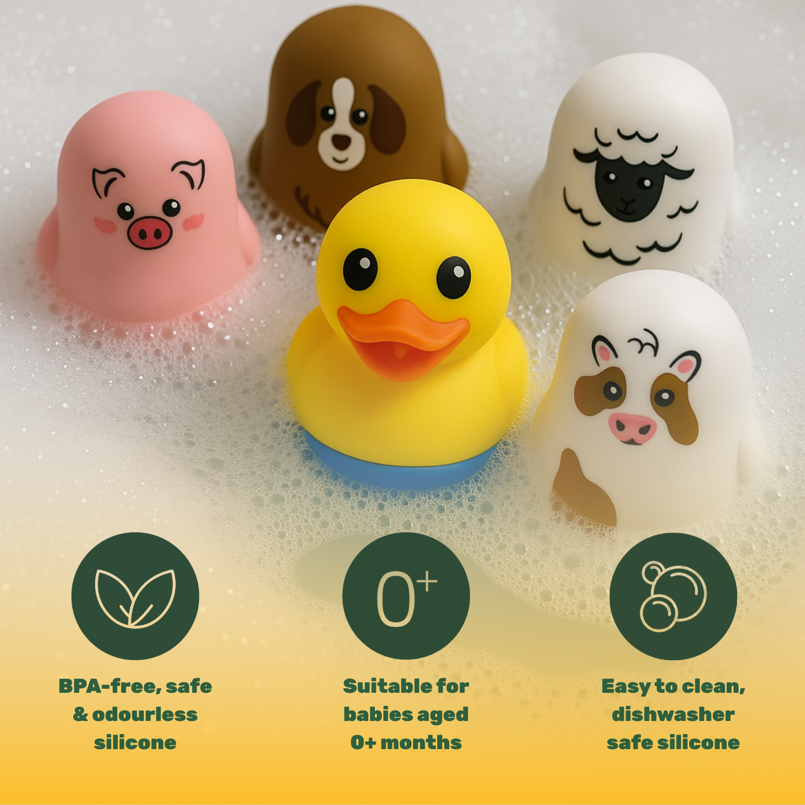 Tenscare Farm Friends giochi bagnetto 5 pezzi con termometro LCD