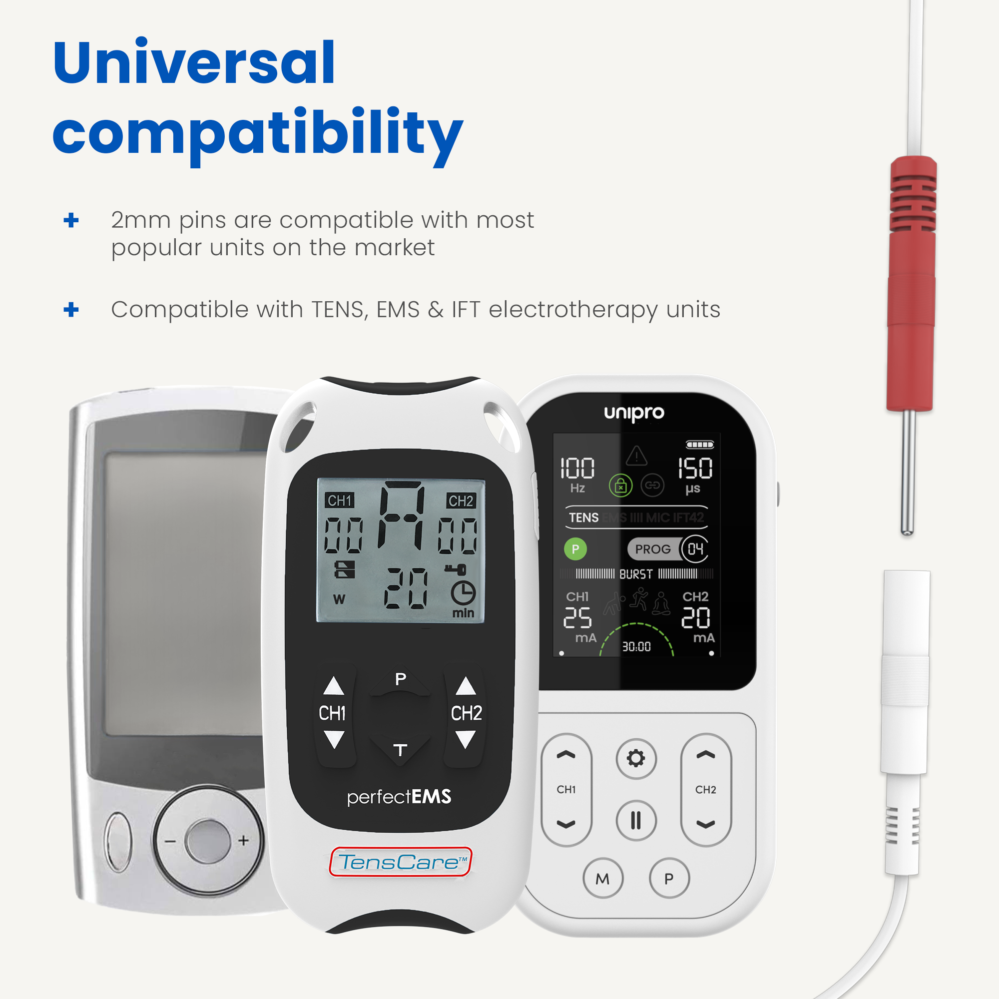 TensCare Elettrodi ginocchio per TENS EMS con pin 2mm