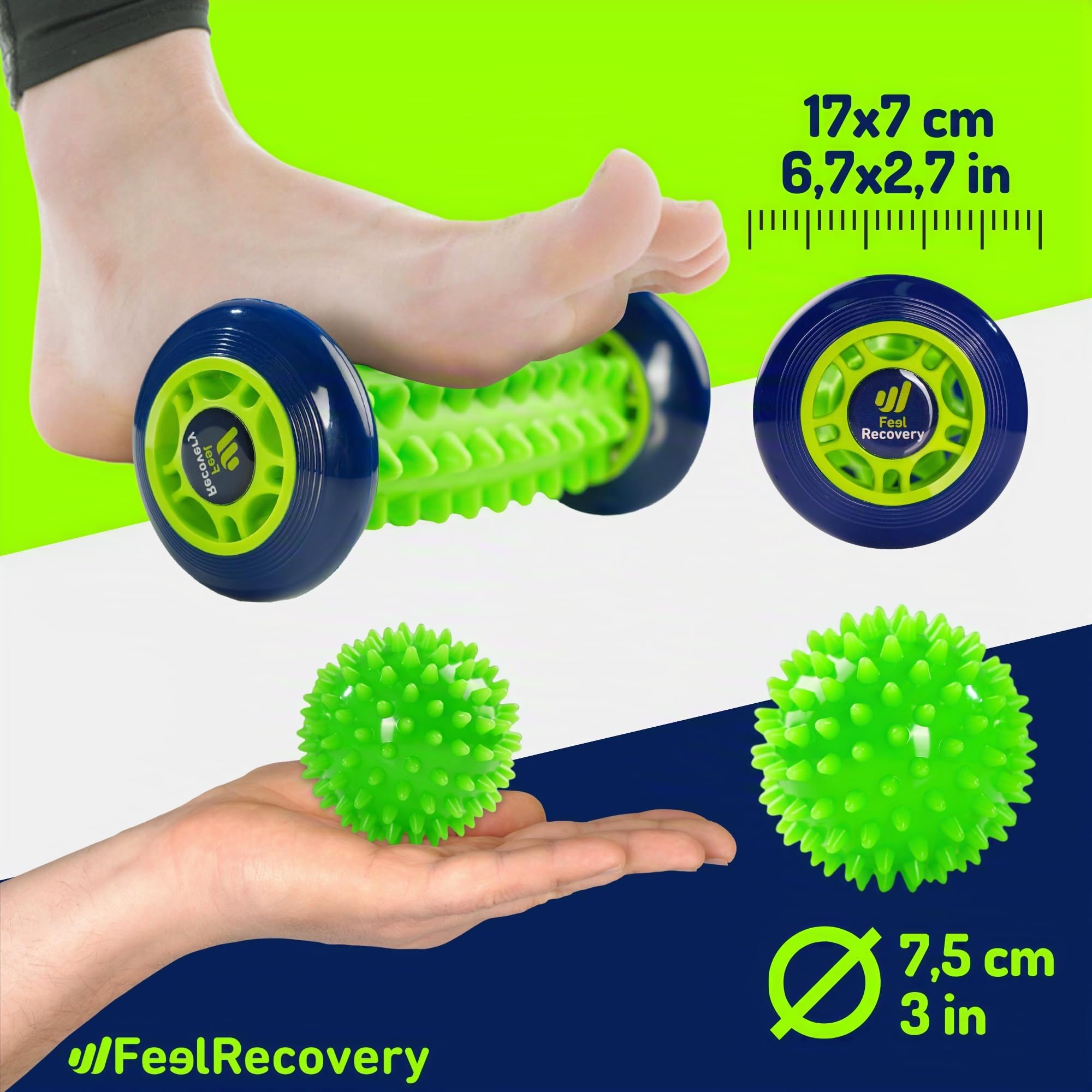 Feel Recovery Kit Rullo Piedi Palla Riccio Verde Fascite