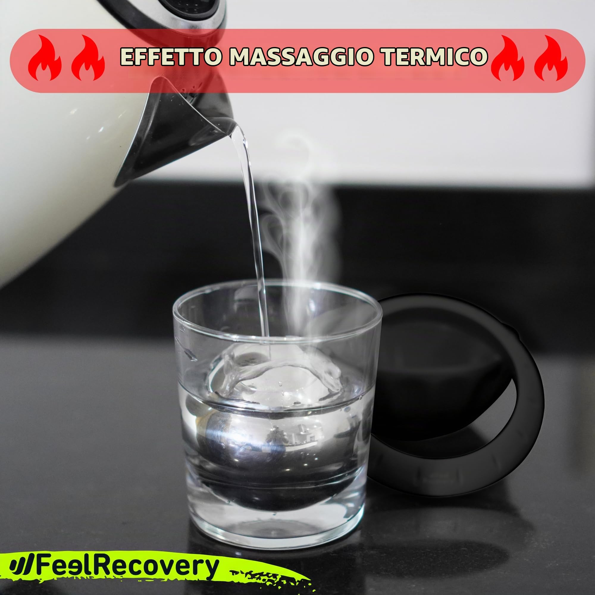 Feel Recovery Palla Massaggio Metallo Nero Gel 8cm Freddo