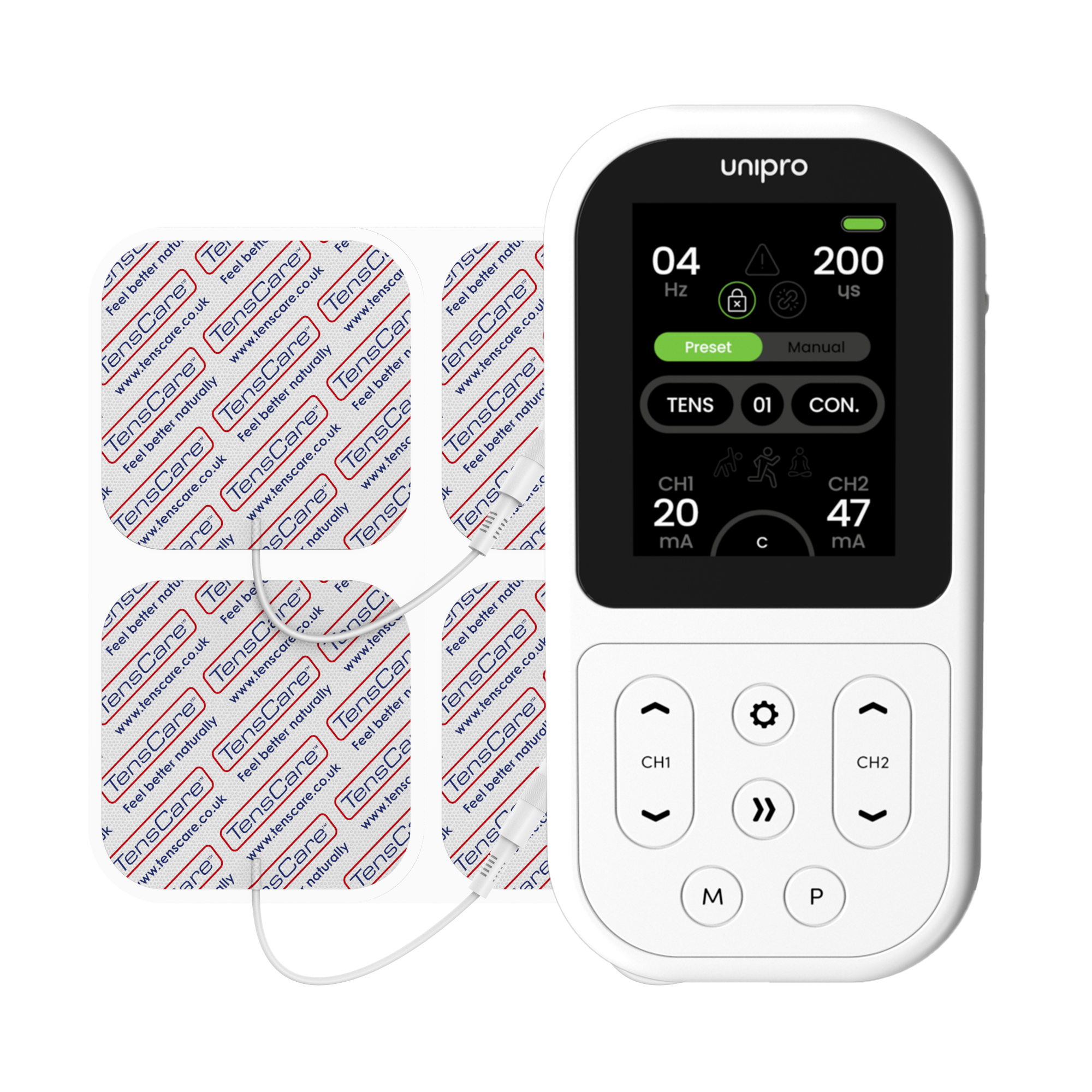 Tenscare Unipro dispositivo elettroterapia TENS EMS 4 terapie