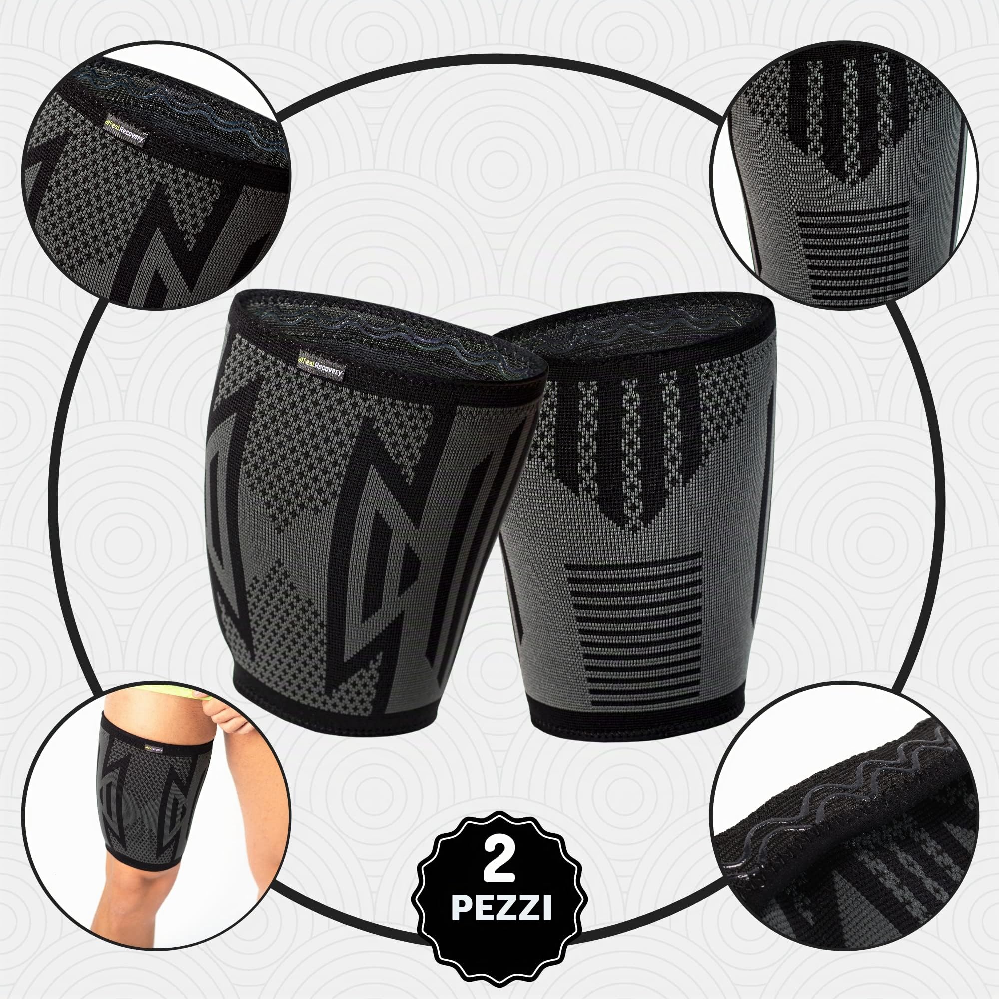 Feel Recovery Cosciera Coscia Nero L 2 Pezzi Compressione