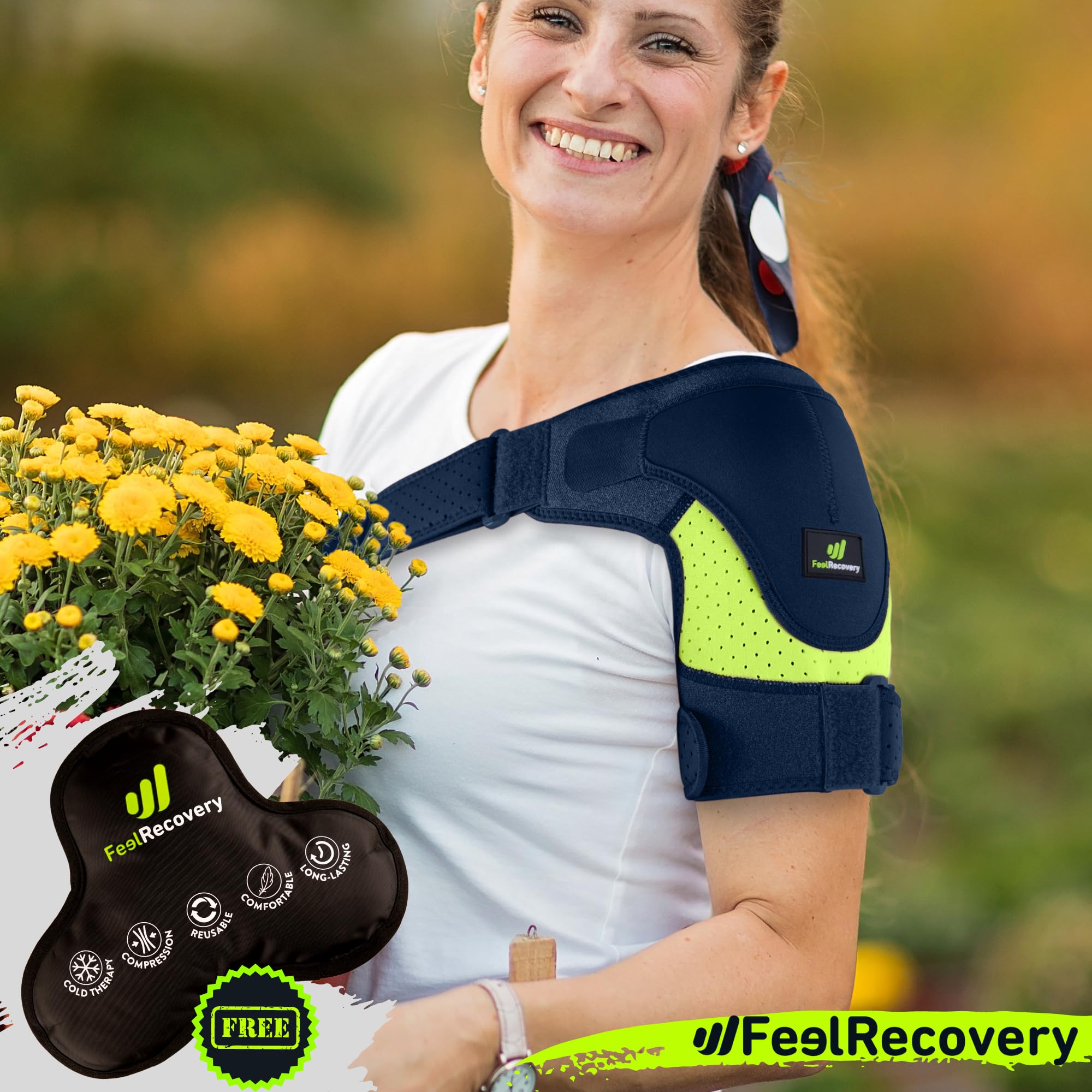 Feel Recovery Tutore Spalla Neoprene Nero Borsa Ghiaccio