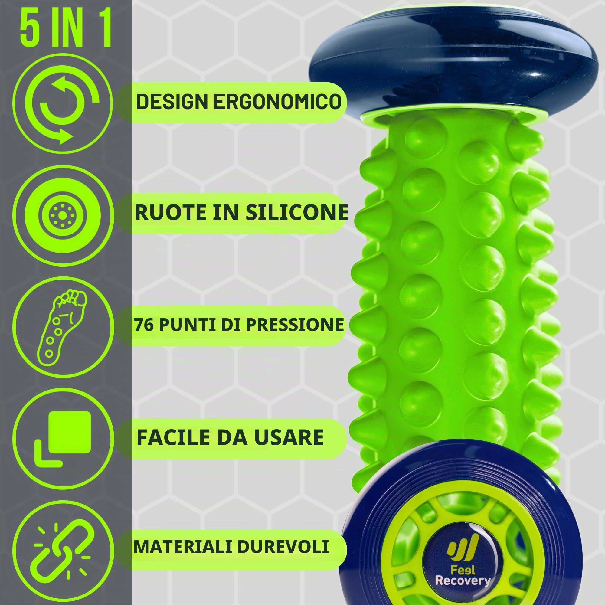 Feel Recovery Kit Rullo Piedi Palla Riccio Verde Fascite