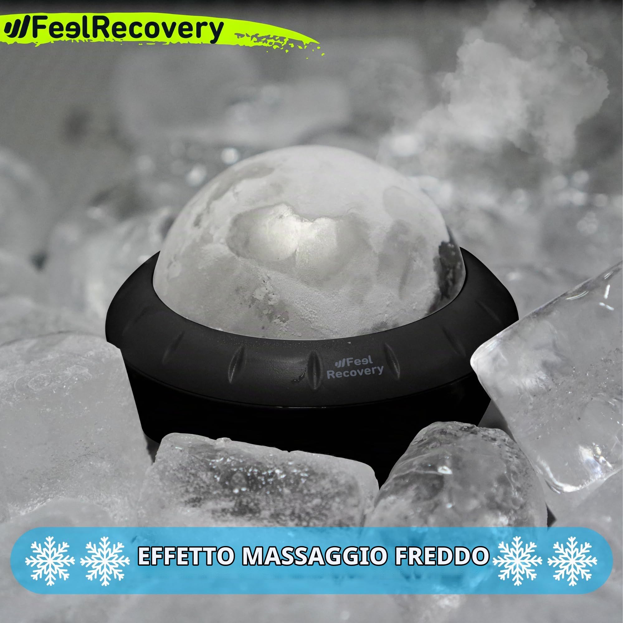 Feel Recovery Palla Massaggio Metallo Nero Gel 8cm Freddo